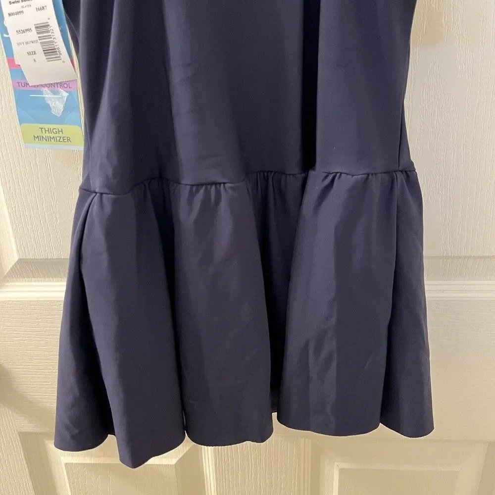 Swim Solutions Skirted Skater Swimsuit Swimdress Navy Blue Women's Size 8 NWT - Picture 11 of 11